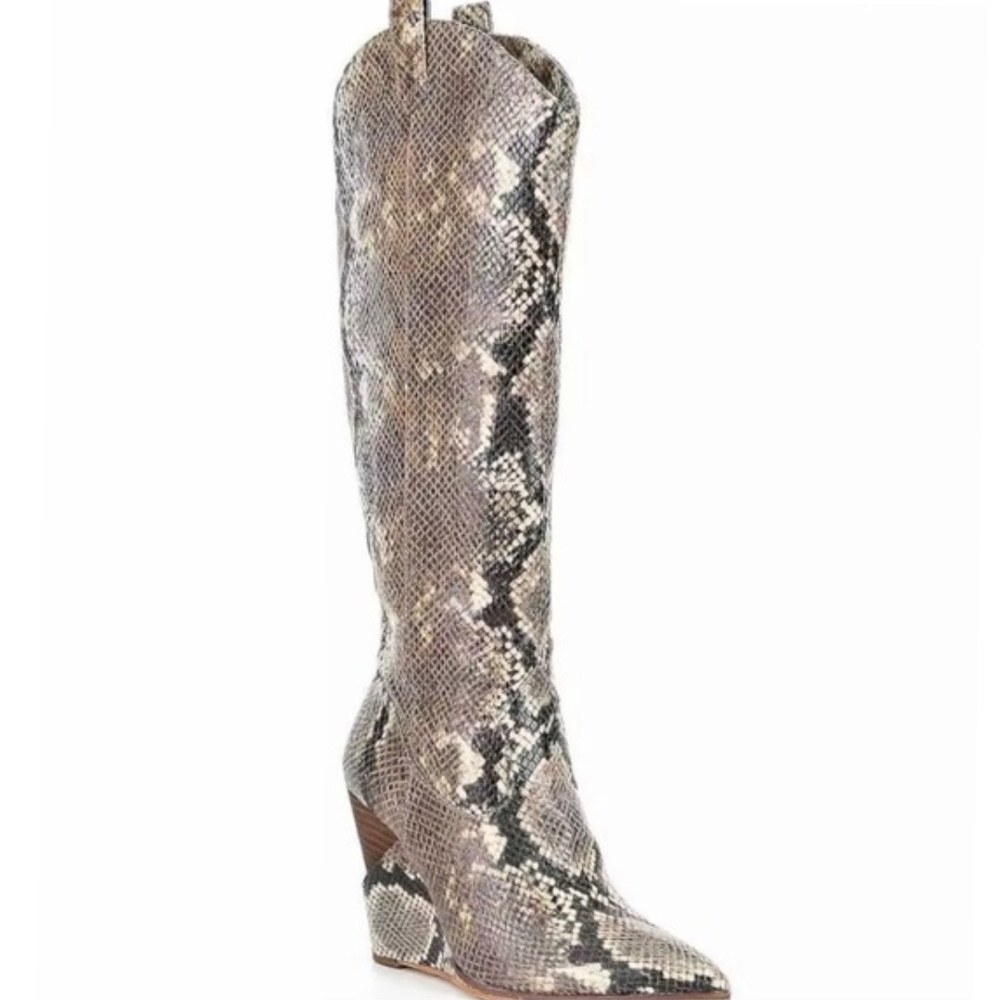 Jessica Simoson HAVRIE - Snake-Print Western Boot - Taupe/Black